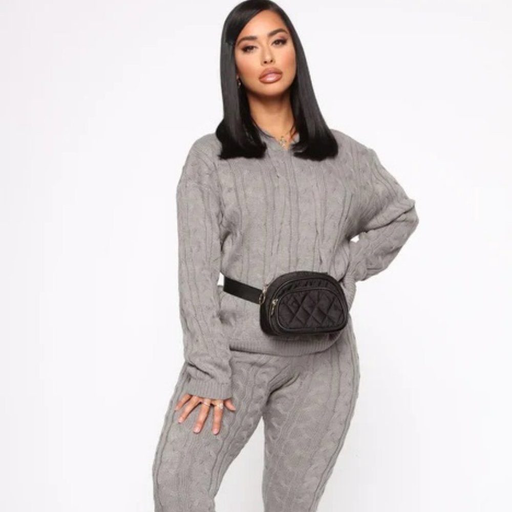 Can You Knit It Sweater Set - Color: Heather Grey, Size: 1X